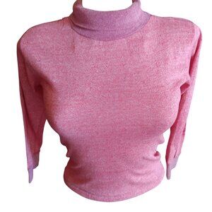 XS Vintage T-shirt Single Stitch 1970's Pink Turtleneck Long Sleeve Buttery Thin
